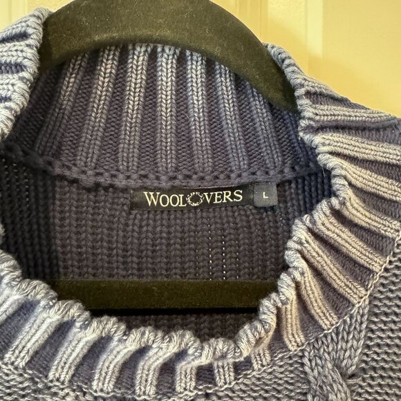 Woolover Blue Cotton Mock Neck Cable Knit Sweater‎ - Size Large - Picture 3 of 7